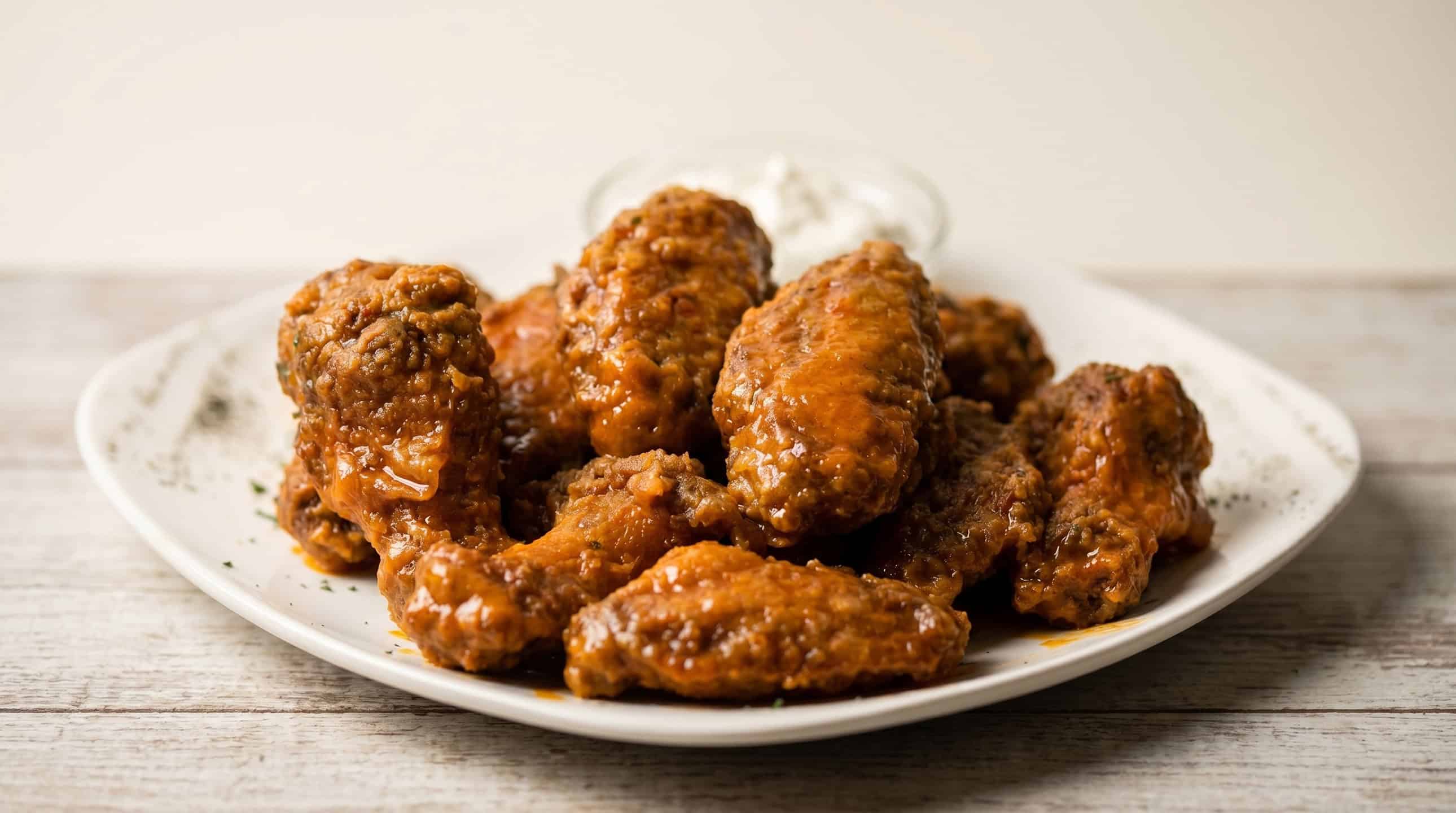 Crispy buffalo wings with creamy dipping sauce